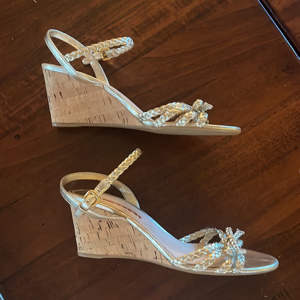 Prada Gold Metallic Braided Cork Wedge - Picture 3 of 4